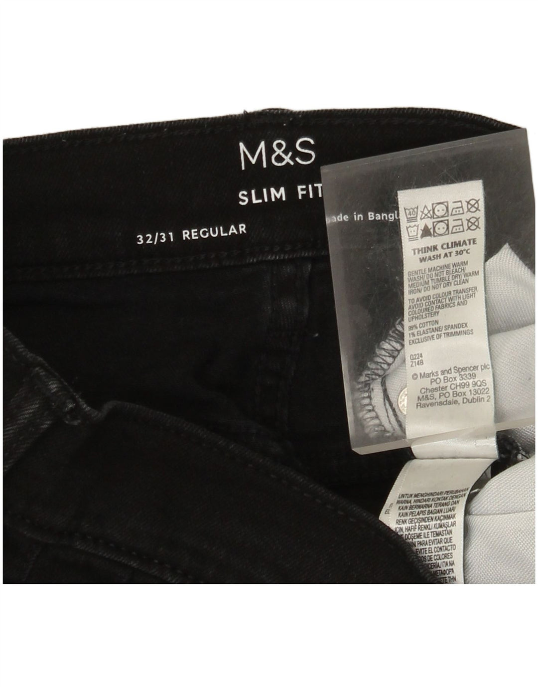 Marks & Spencer Mens Regular Slim Jeans W32 L31 Black Cotton