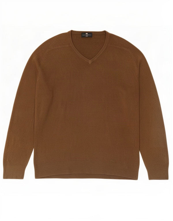 Marks & Spencer Mens Blue Harbour V-Neck Jumper Sweater Large Brown Acrylic