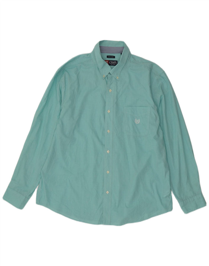 Chaps Mens Shirt 2XL Turquoise Houndstooth Cotton