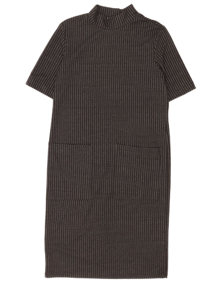 Zara Womens Shift Dress UK 10 Small Black Pinstripe