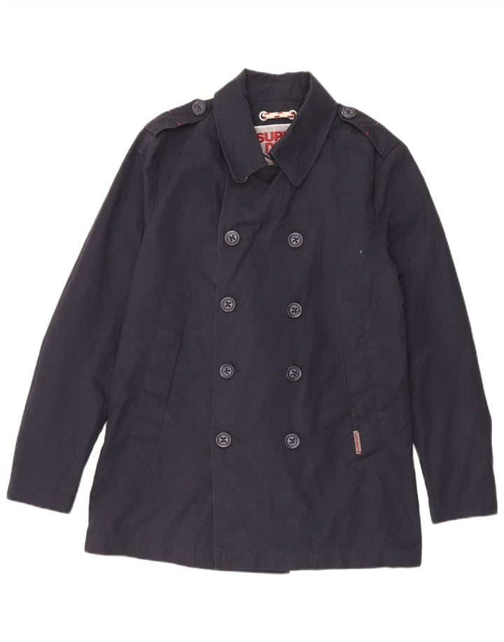 Superdry Mens Pea Coat UK 40 Large Navy Blue Cotton