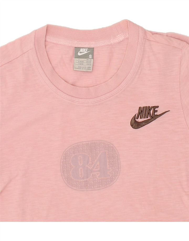 NIKE Womens Graphic Top Long Sleeve UK 8/10 Small Pink Vintage Nike and Second-Hand Nike from Messina Hembry 