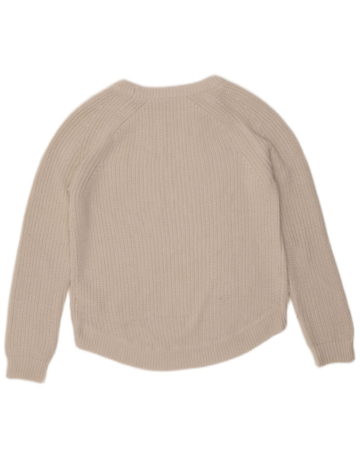 GUESS Womens Oversized Boat Neck Jumper Sweater UK 6 Small White Cotton