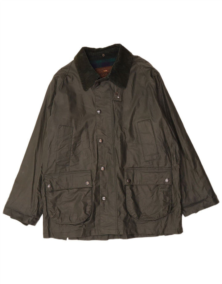 Les Copains Mens Waxed Cotton Jacket UK 42 XL Green