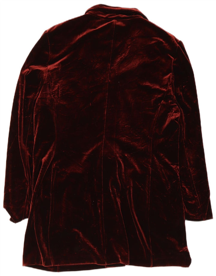 VINTAGE Womens 3 Button Velour Blazer Jacket UK 10 Small Burgundy