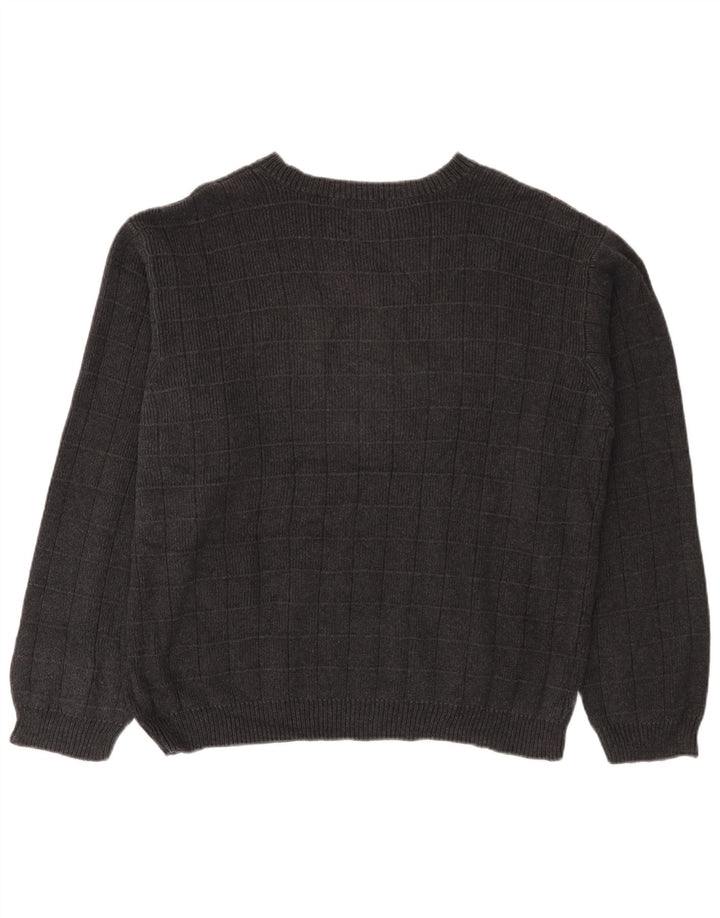 IZOD Mens Boat Neck Jumper Sweater Large Grey Check Cotton