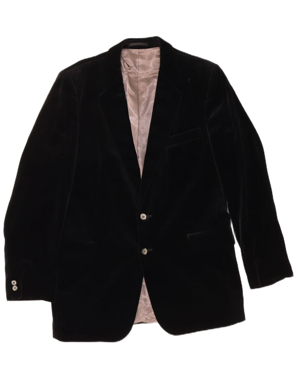SHANNON Mens 2 Button Velvet Blazer Jacket UK 40 Large Black
