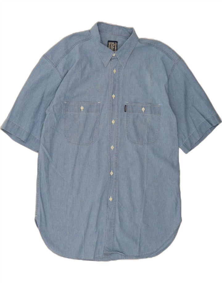 CASSUCI Mens Short Sleeve Shirt XL Blue Cotton Vintage Cassuci and Second-Hand Cassuci from Messina Hembry 