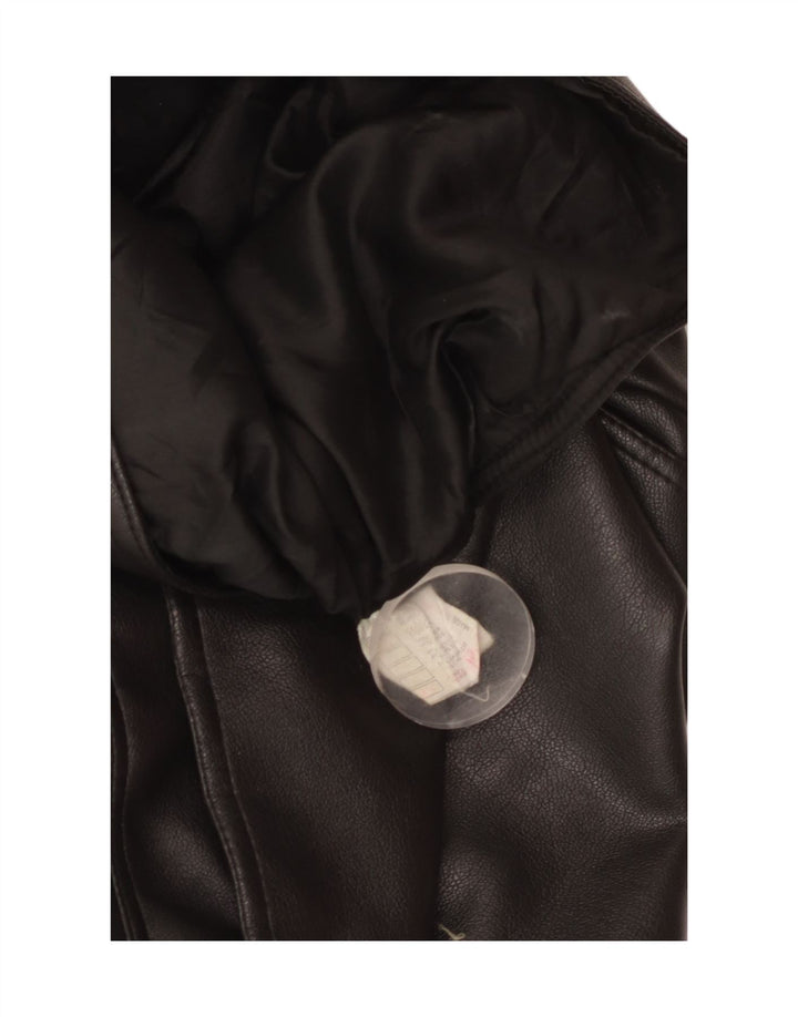 VINTAGE Womens Oversized Crop Leather Biker Jacket UK 10 Small Black