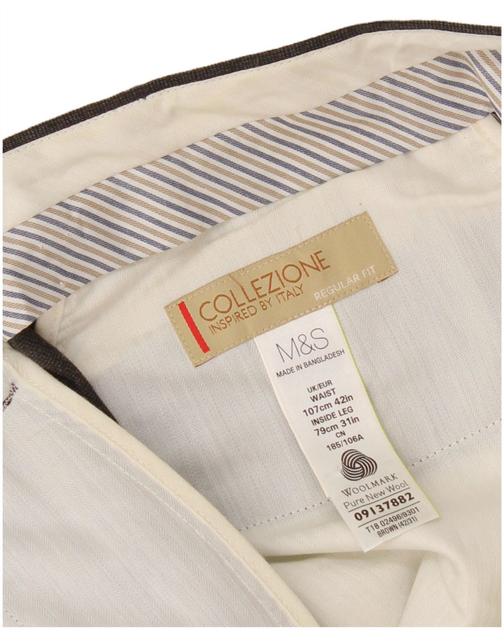 Marks & Spencer Mens Regular Fit Casual Trousers W42 L31 Black Wool