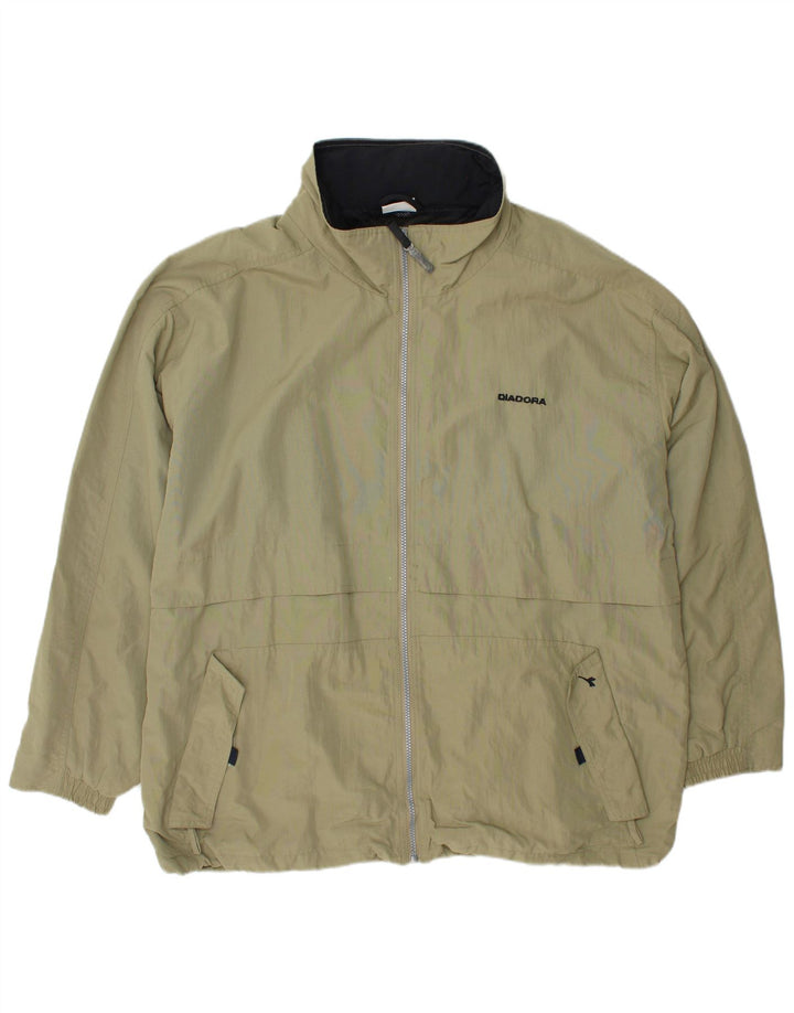 DIADORA Mens Hooded Rain Jacket UK 42 XL Khaki Polyamide