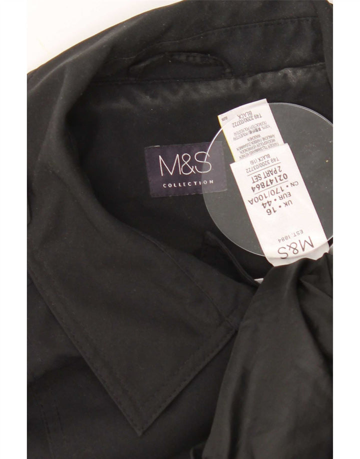Marks & Spencer Womens Trench Coat UK 16 Large Black Polyester