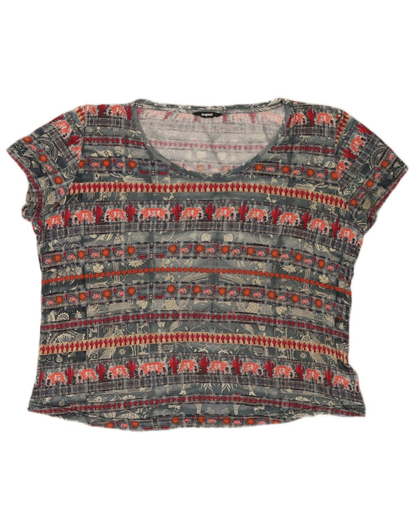 DESIGUAL Womens Graphic T-Shirt Top UK 20 2XL Grey Viscose
