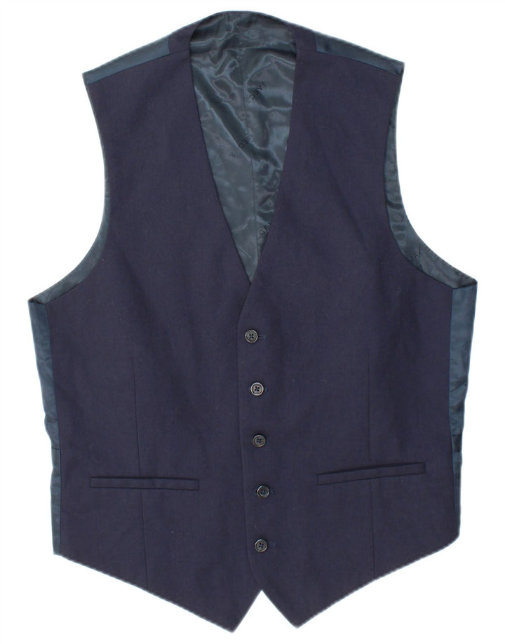 JAEGER Mens Waistcoat UK 40 Medium Navy Blue Wool