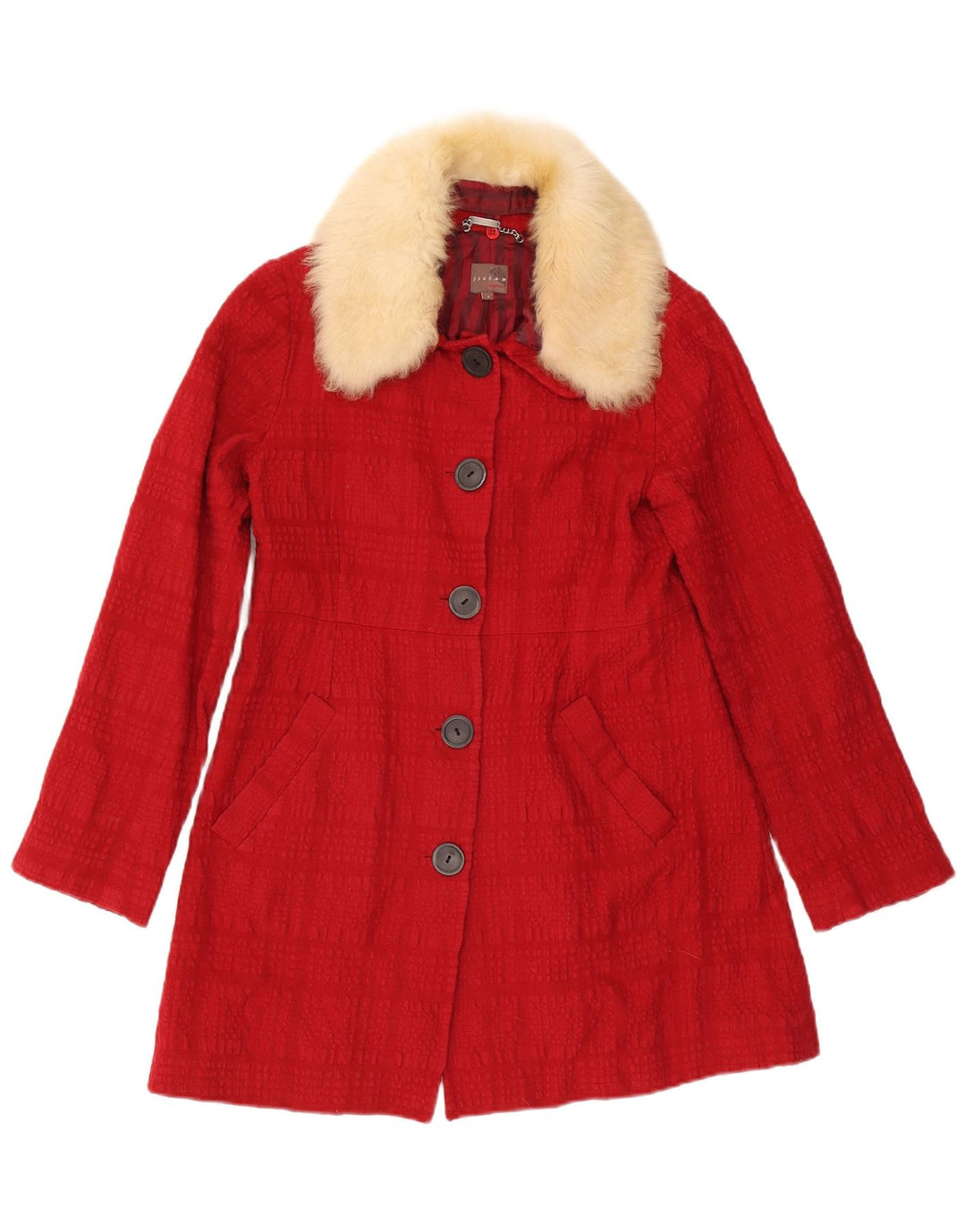 Jigsaw Womens Overcoat UK 8 Small Red Check Cotton