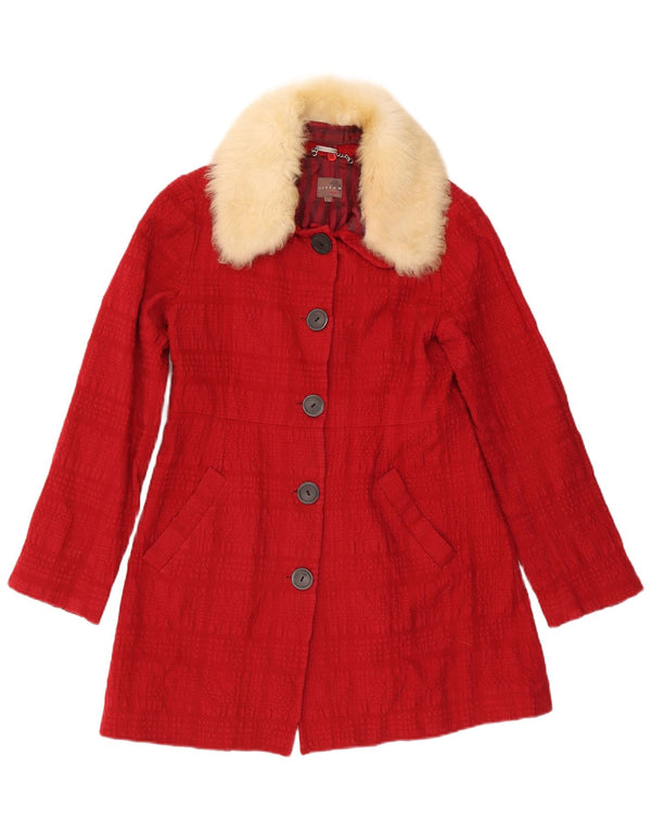 Jigsaw Womens Overcoat UK 8 Small Red Check Cotton