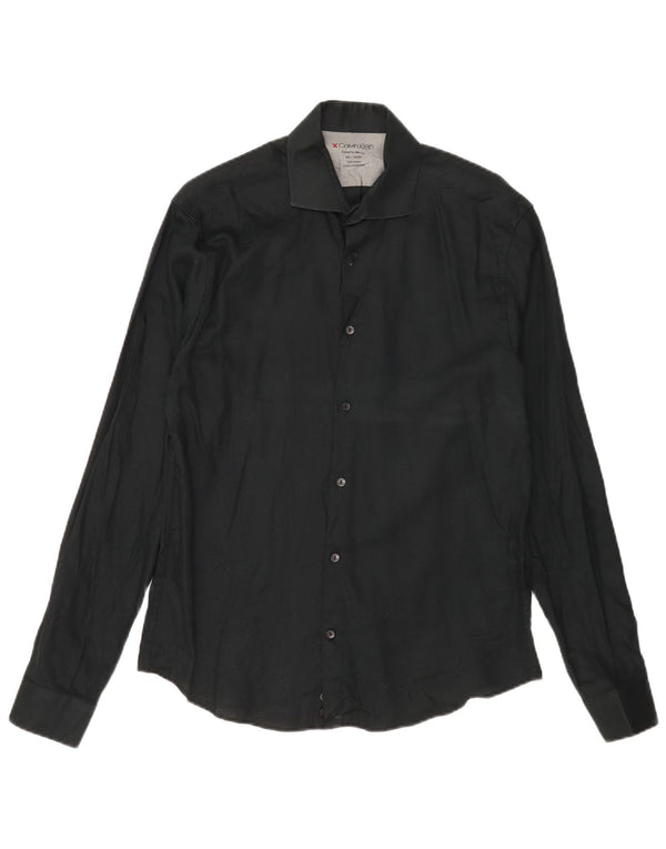 Calvin Klein Mens Extra Slim Fit Shirt Size 15 1/2 Medium Black Cotton