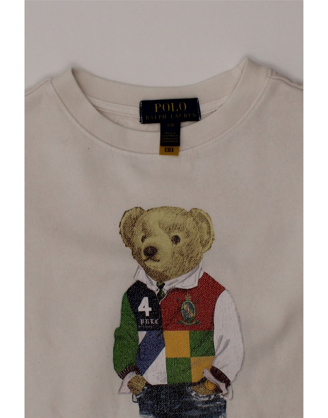 POLO RALPH LAUREN Boys Graphic Sweatshirt Jumper 7-8 Years Small White