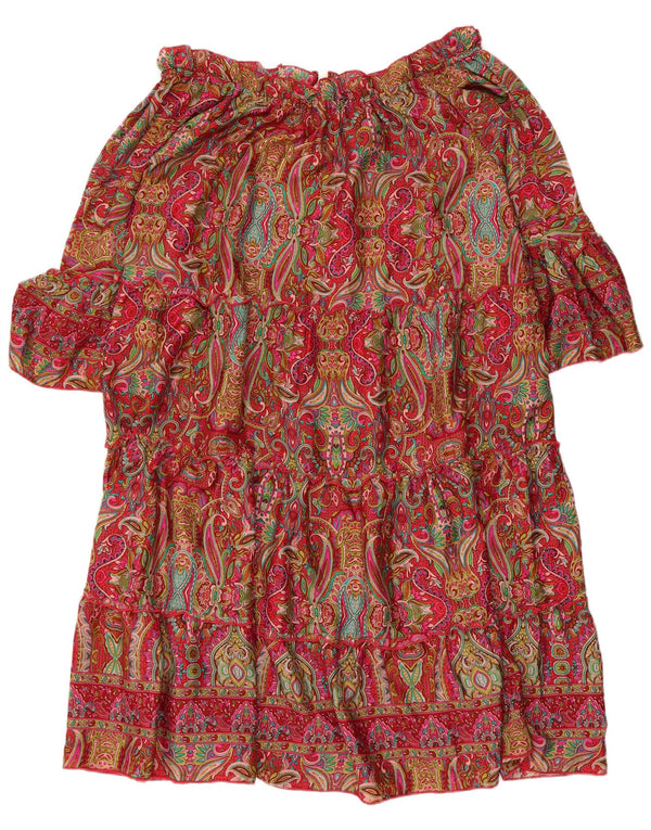 Marila Womens 3/4 Sleeve Tiered Dress UK 16 Large Red Paisley Polyester