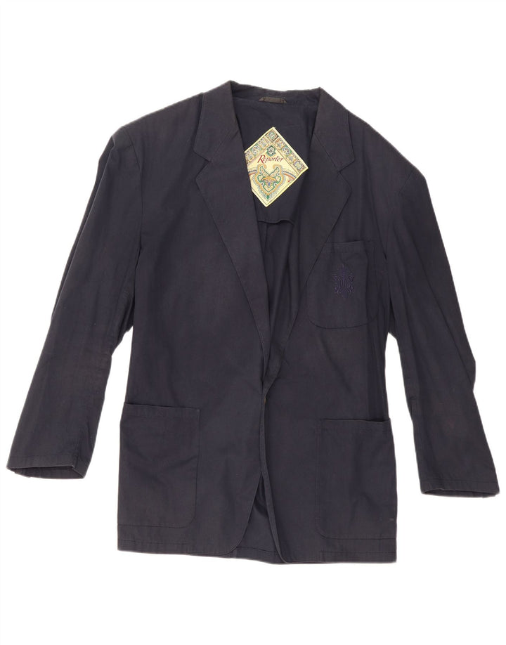 Reporter Mens 1 Button Blazer Jacket IT 52 XL Navy Blue Cotton