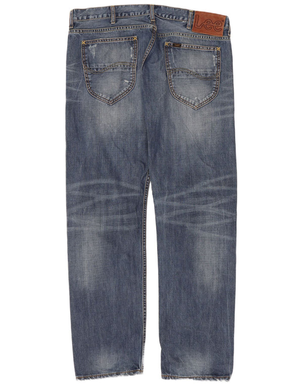Lee Mens Knox Distressed Straight Jeans W38 L32 Blue Cotton