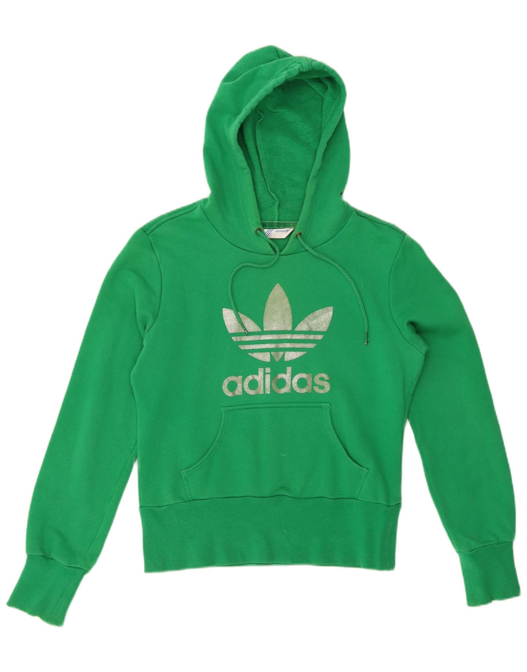 ADIDAS Womens Crop Graphic Hoodie Jumper EU 38 Medium Green Cotton