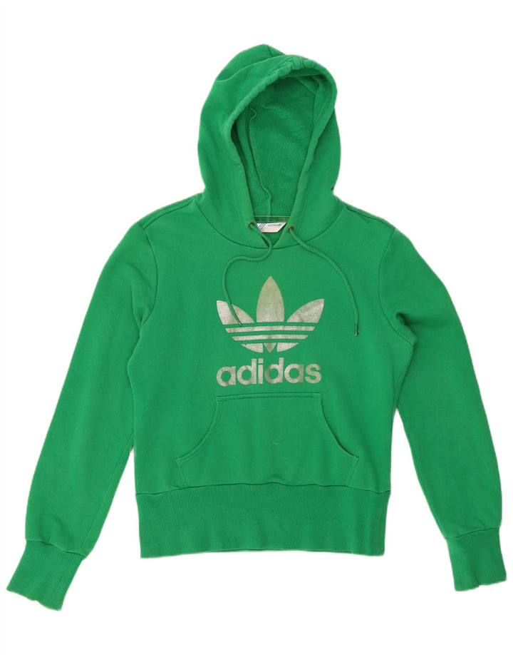 ADIDAS Womens Crop Graphic Hoodie Jumper EU 38 Medium Green Cotton