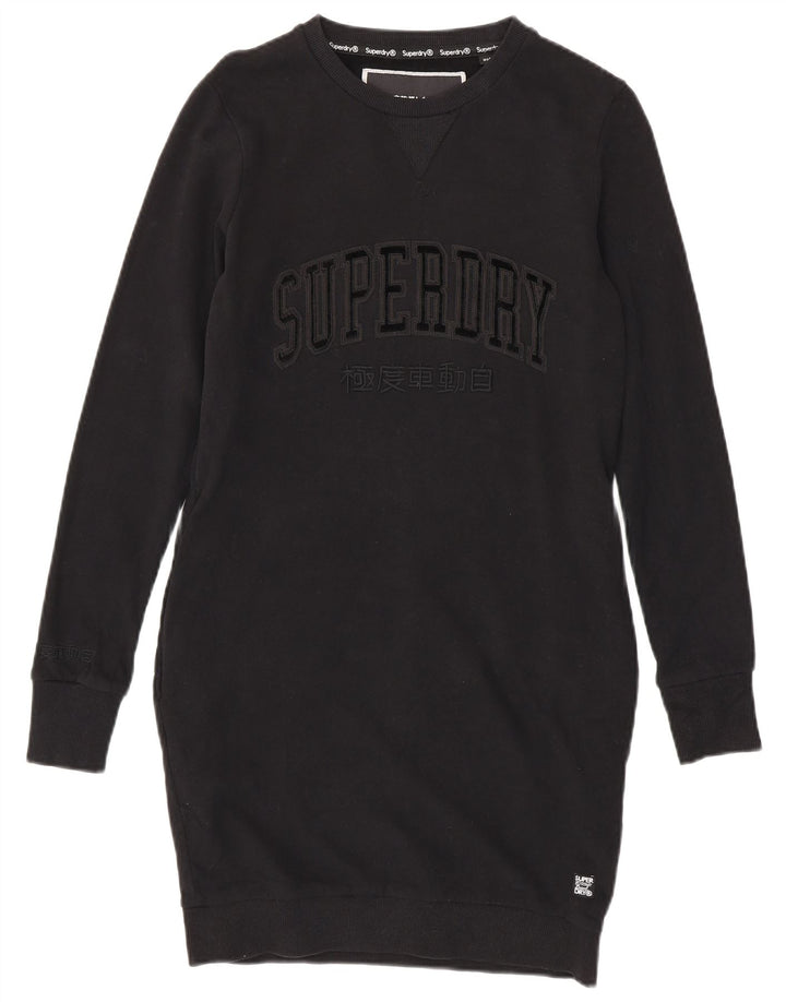 SUPERDRY Womens Graphic Sweatshirt Jumper Dress UK 12 Medium Black Cotton