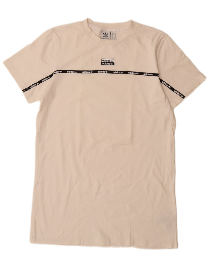 ADIDAS Womens Graphic T-Shirt Dress UK 12 Medium Off White Cotton