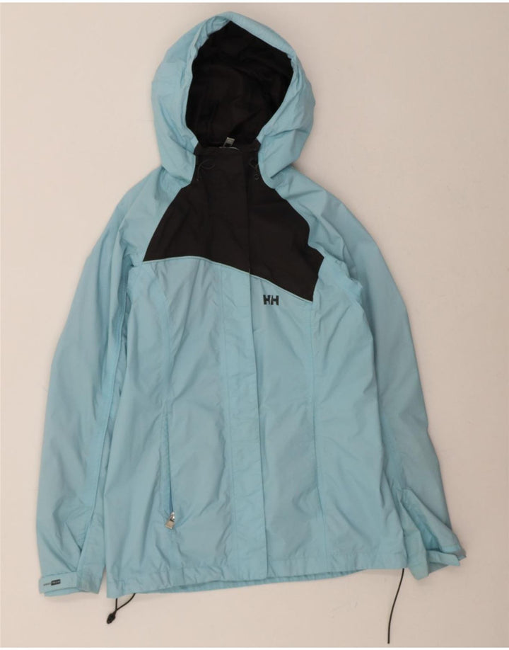 HELLY HANSEN Womens Hooded Rain Jacket UK 10 Small Blue Colourblock Nylon Vintage Helly Hansen and Second-Hand Helly Hansen from Messina Hembry 