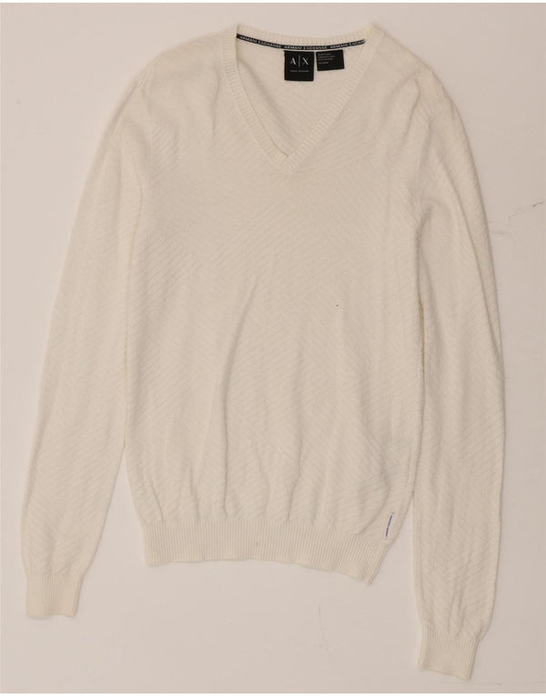Armani Exchange Mens V-Neck Jumper Sweater XS White Cotton