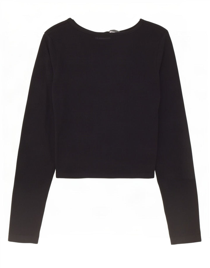 Zara Womens Crop Top Long Sleeve UK 12 Medium Black Polyamide