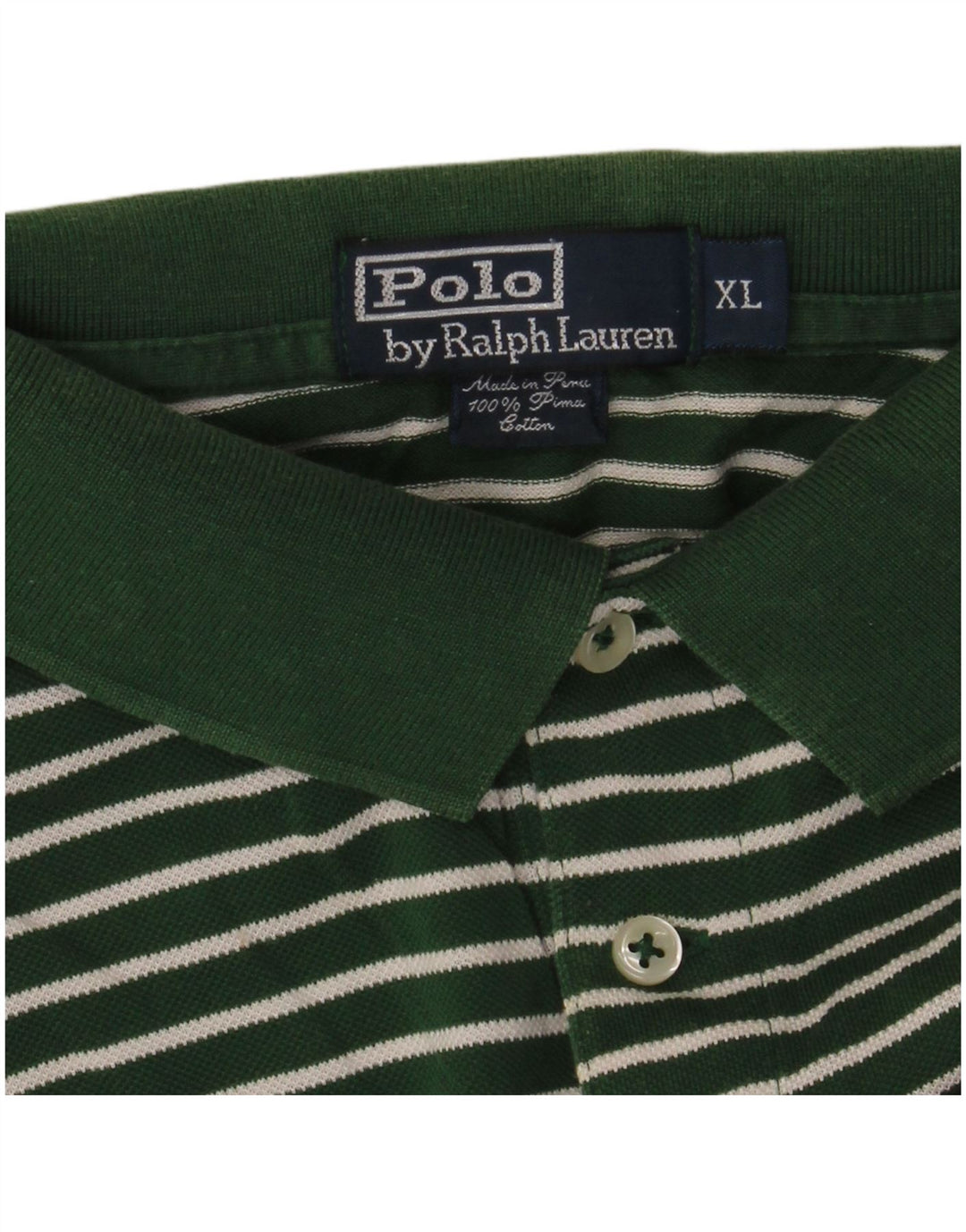 POLO RALPH LAUREN Mens Polo Shirt XL Green Striped Cotton