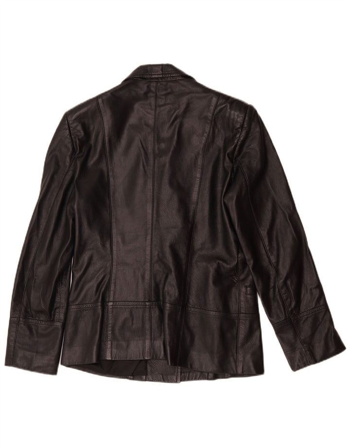 Vintage Womens 1 Button Leather Blazer Jacket UK 14 Medium Black Leather