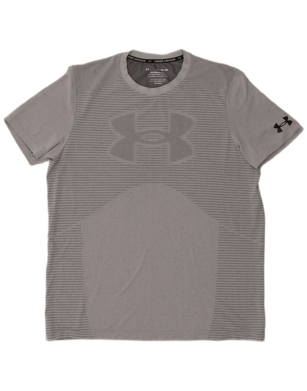 Under Armour Mens Heat Gear Graphic T-Shirt Top XL Grey Pinstripe Polyester