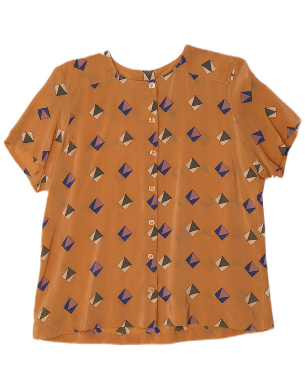 Vintage Womens Short Sleeve Shirt Blouse UK 16 Large Brown Geometric
