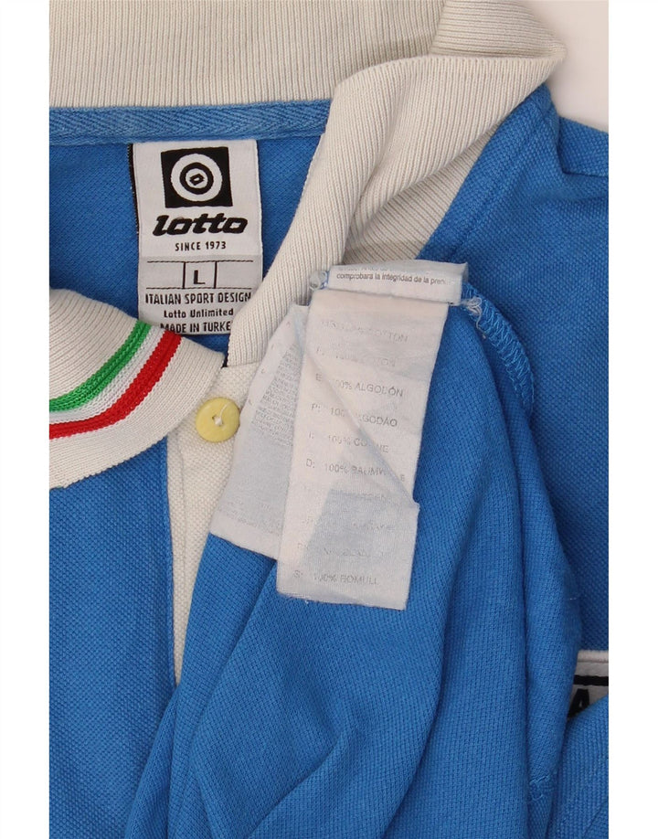 LOTTO Womens Italia Graphic Rugby Polo Shirt UK 14 Large Blue Cotton