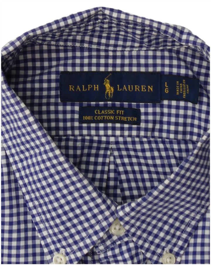 RALPH LAUREN Mens Classic Fit Shirt Large Blue Gingham Cotton