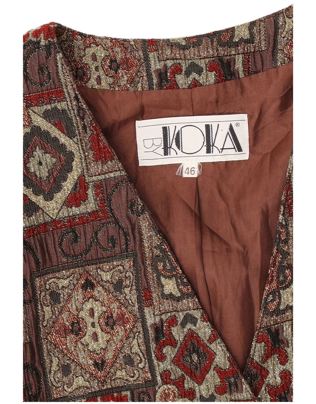 Vintage Womens 3 Button Blazer Jacket IT 46 Large Brown Patchwork Acetate