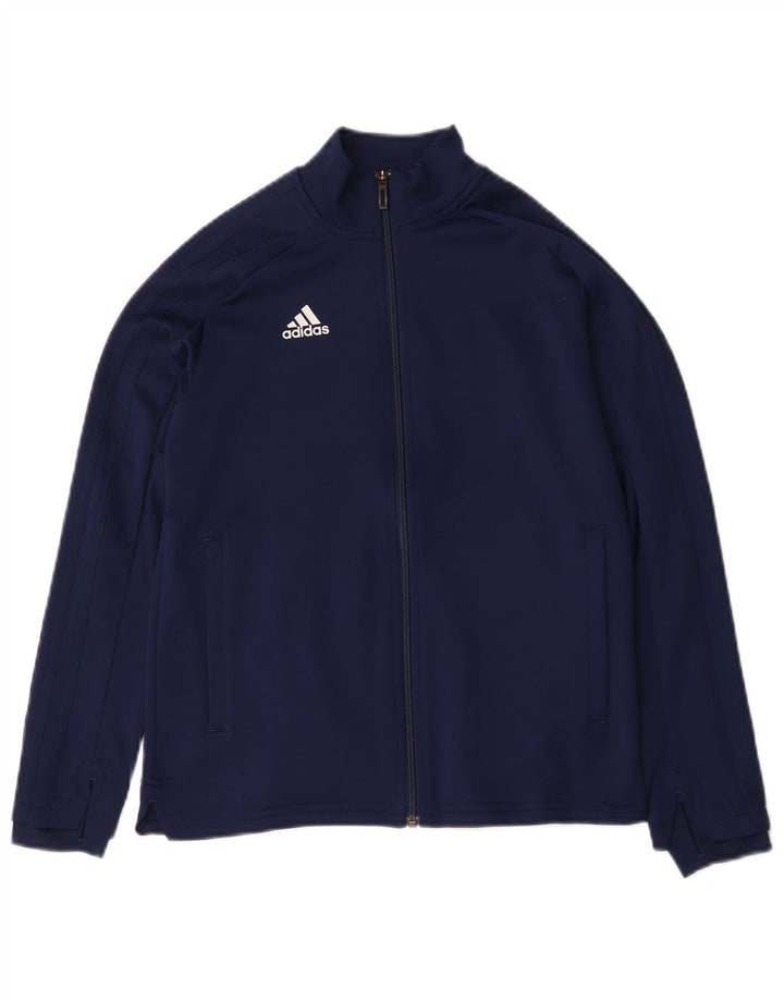 Adidas Boys Tracksuit Top Jacket 11-12 Years Navy Blue Polyester