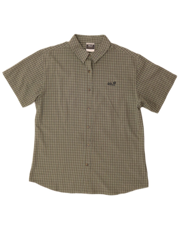 JACK WOLFSKIN Womens Short Sleeve Shirt UK 18 XL Khaki Check Polyester
