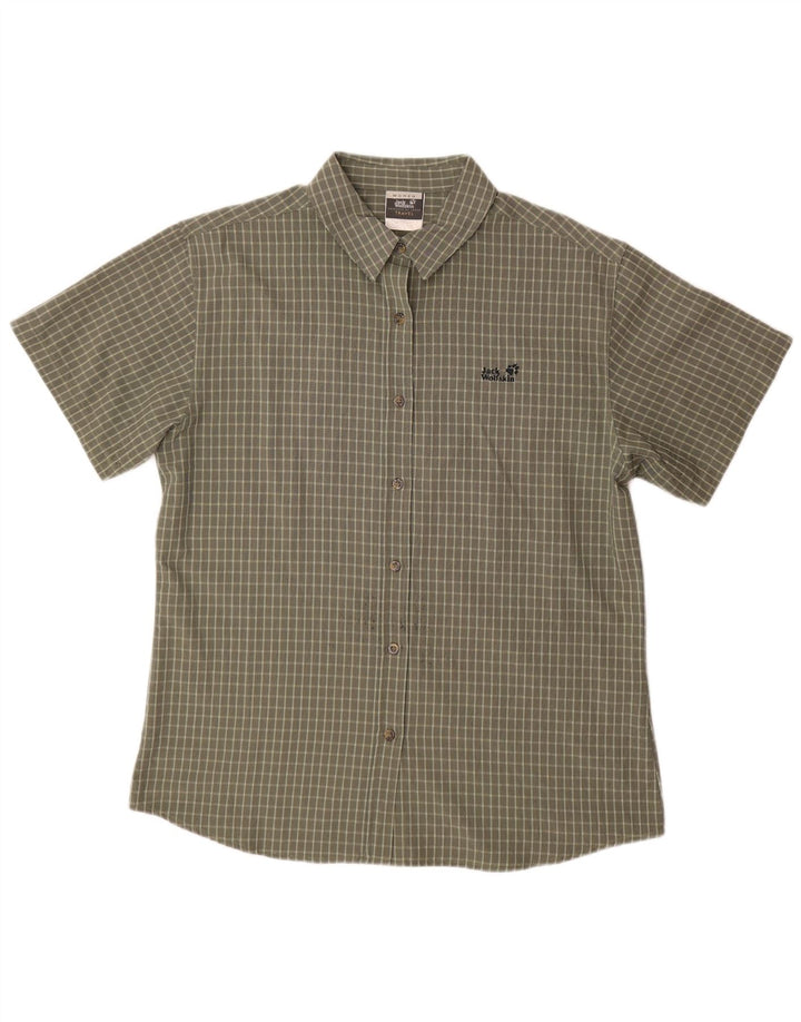 JACK WOLFSKIN Womens Short Sleeve Shirt UK 18 XL Khaki Check Polyester