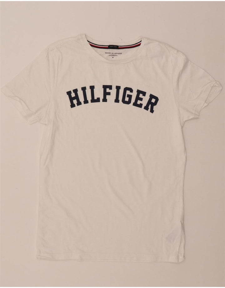 TOMMY HILFIGER Womens Graphic T-Shirt Top UK 14 Medium White Cotton