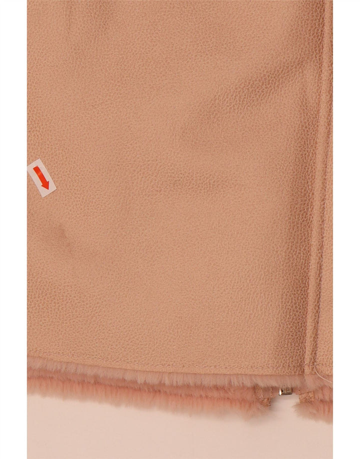 Guess Womens Faux Leather Sherpa Jacket UK 12 Medium  Pink Polyester