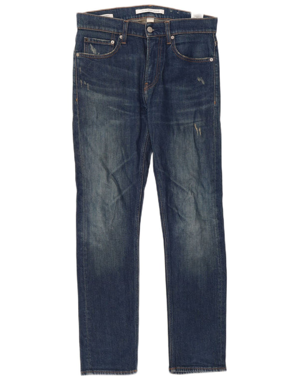 Calvin Klein Womens Distressed Slim Jeans W28 L30 Blue Cotton