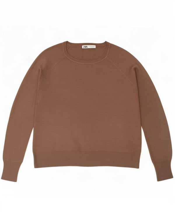 Zara Womens Loose Fit Boat Neck Jumper Sweater UK 14 Medium Brown Viscose