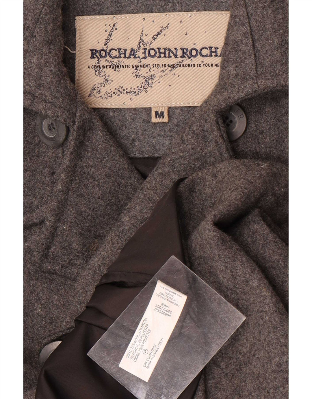 John Rocha Mens Pea Coat UK 38 Medium Grey Wool