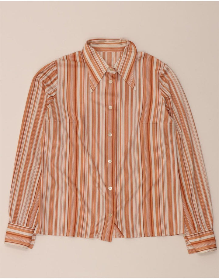 VINTAGE Womens Shirt UK 12 Medium Orange Striped Vintage Vintage and Second-Hand Vintage from Messina Hembry 