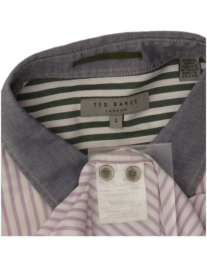 Ted Baker Mens Shirt Size 4 Large Purple Pinstripe Cotton