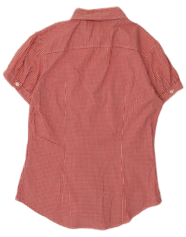 Tommy Hilfiger Womens Short Sleeve Shirt US 8 Medium Red Gingham